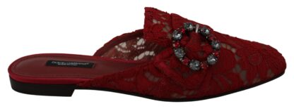 Dolce & Gabbana - Radiant Red Slide Flats with Crystal Embellishments