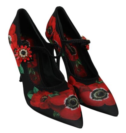 Dolce & Gabbana - Floral Mary Janes Pumps with Crystal Detail