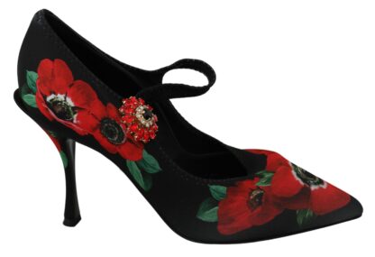 Dolce & Gabbana - Floral Mary Janes Pumps with Crystal Detail