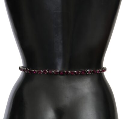 Dolce & Gabbana - Crystal-Embellished Purple Leather Belt