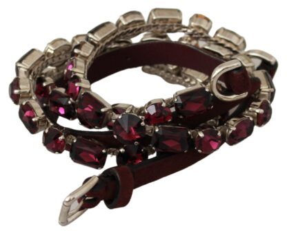 Dolce & Gabbana - Crystal-Embellished Purple Leather Belt