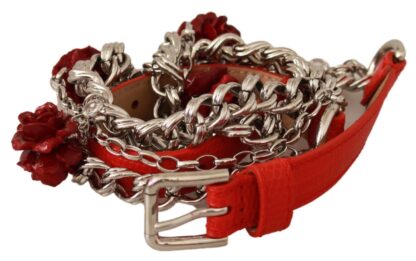 Dolce & Gabbana - Elegant Floral Rose Waist Belt in Vibrant Red