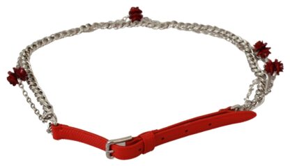 Dolce & Gabbana - Elegant Floral Rose Waist Belt in Vibrant Red