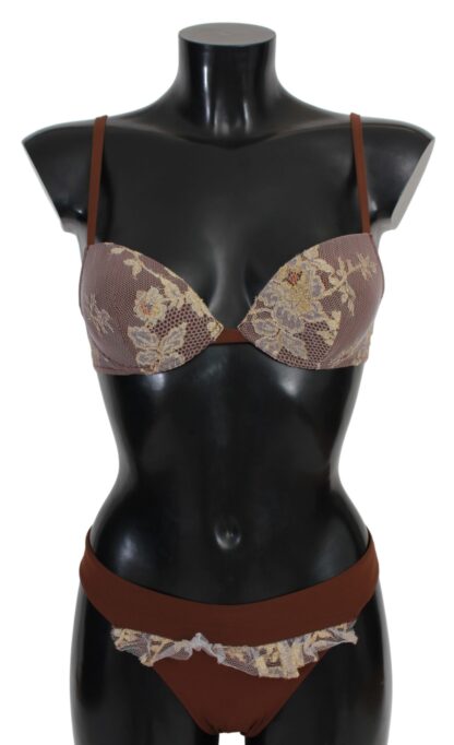 PINK MEMORIES - Elegant Brown Lace Two-Piece Swimsuit