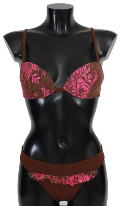 PINK MEMORIES - Chic Pink and Brown Two-Piece Swimsuit