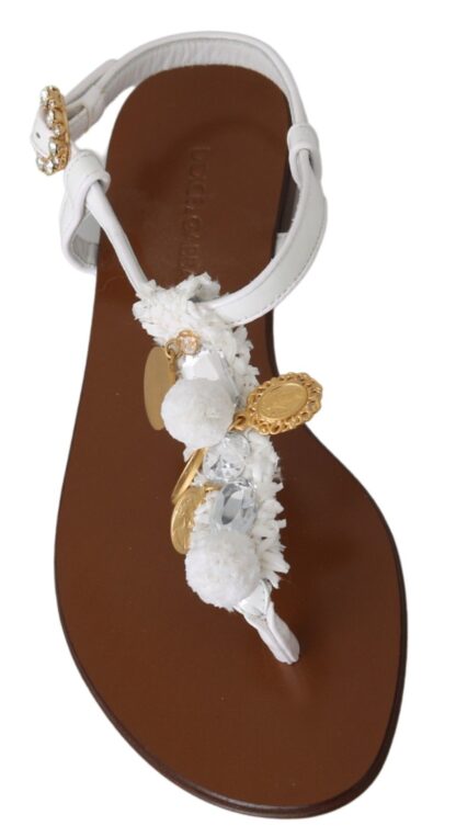 Dolce & Gabbana - Pom Pom Flip Flop Ankle Strap Flats