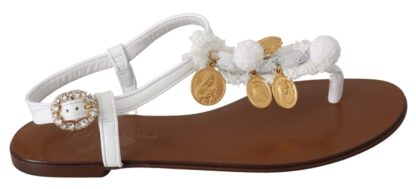 Dolce & Gabbana - Pom Pom Flip Flop Ankle Strap Flats