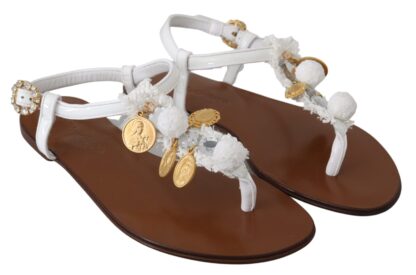 Dolce & Gabbana - Pom Pom Flip Flop Ankle Strap Flats