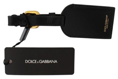 Dolce & Gabbana - Elegant Black Leather Keychain with Brass Accents