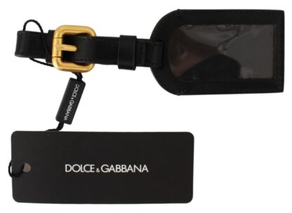 Dolce & Gabbana - Elegant Black Leather Keychain with Brass Accents