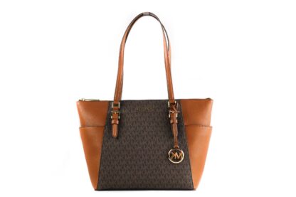 Michael Kors - Charlotte Signature Leather Large Top Zip Tote Handbag Bag (Brown)