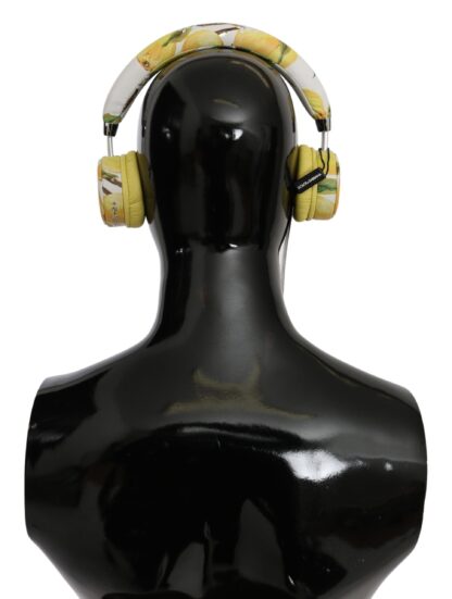 Dolce & Gabbana - Chic White Leather Headphones with Yellow Print