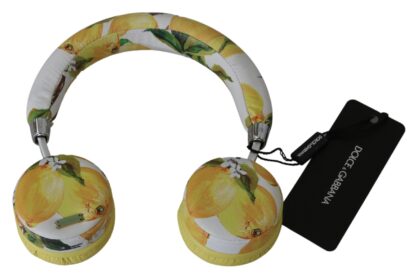 Dolce & Gabbana - Chic White Leather Headphones with Yellow Print