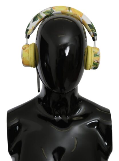 Dolce & Gabbana - Chic White Leather Headphones with Yellow Print