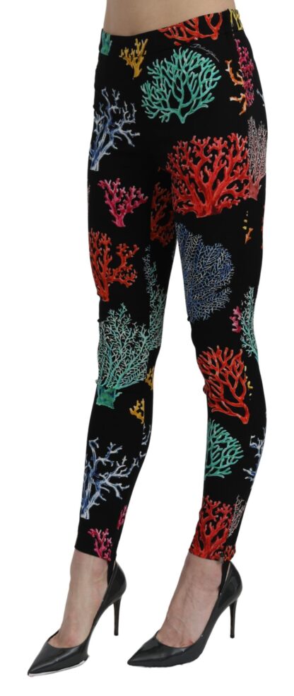 Dolce & Gabbana - Elegant High Waist Slim Leggings Coral Print