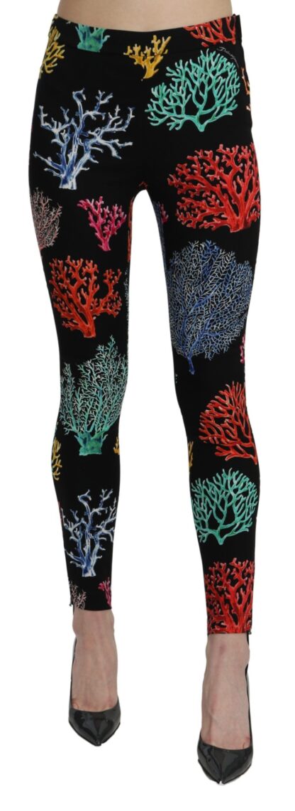 Dolce & Gabbana - Elegant High Waist Slim Leggings Coral Print