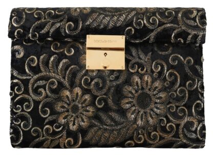 Dolce & Gabbana - Elegant Black Ricamo Leather Briefcase Clutch