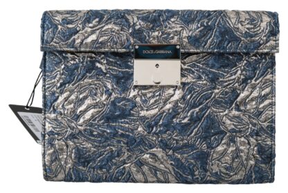 Dolce & Gabbana - Elegant Blue Croc-Print Briefcase Clutch