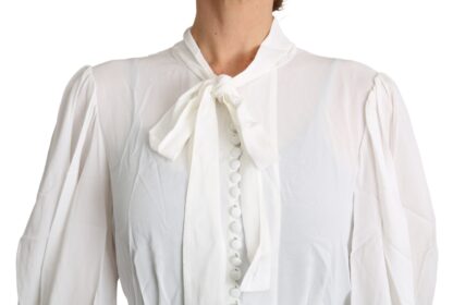 Dolce & Gabbana - Elegant White Scarf Neck Blouse