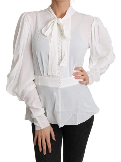 Dolce & Gabbana - Elegant White Scarf Neck Blouse