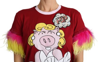 Dolce & Gabbana - Chic Red Pig Print Crew Neck T-Shirt