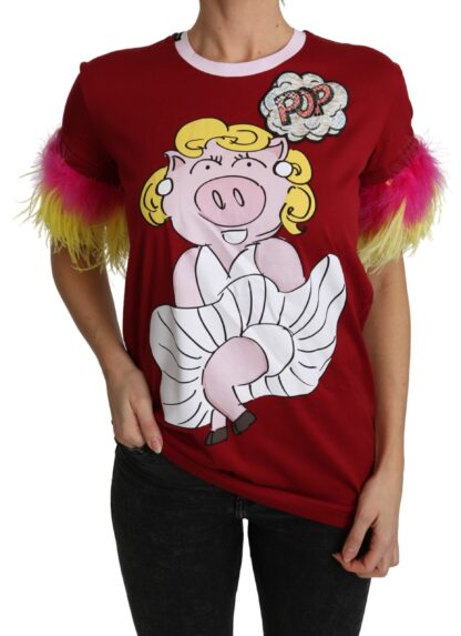 Dolce & Gabbana - Chic Red Pig Print Crew Neck T-Shirt