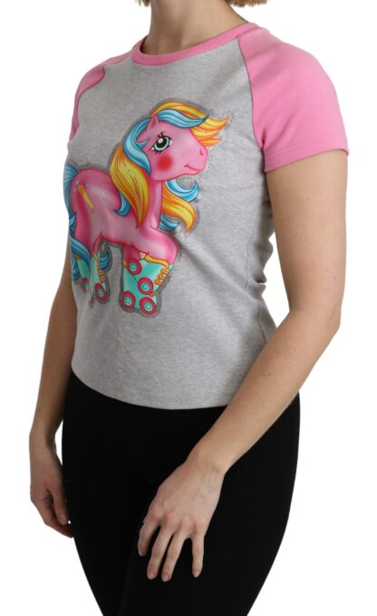 Moschino - Chic Gray Crew Neck Cotton T-shirt with Pink Accents