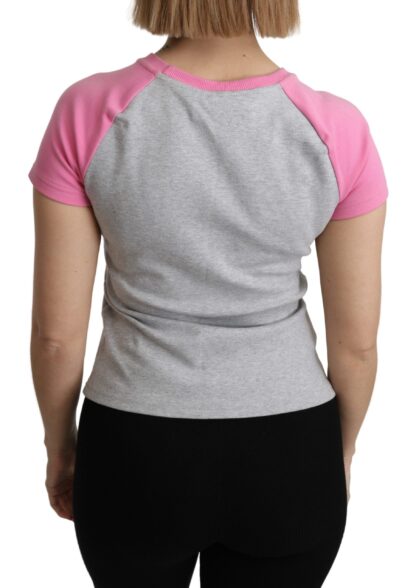 Moschino - Chic Gray Crew Neck Cotton T-shirt with Pink Accents