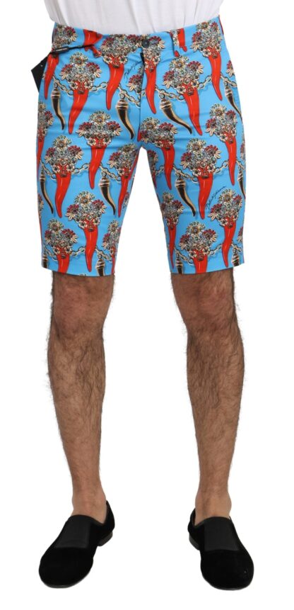 Dolce & Gabbana - Chic Blue Chili Print Casual Shorts