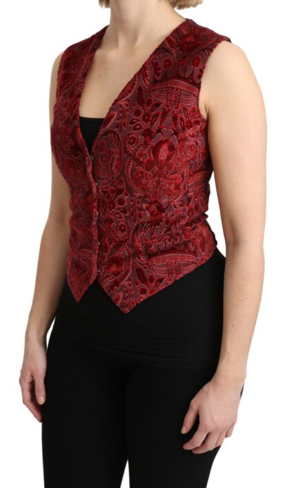 Dolce & Gabbana - Elegant Bordeaux Brocade Sleeveless Vest