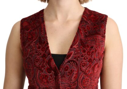 Dolce & Gabbana - Elegant Bordeaux Brocade Sleeveless Vest