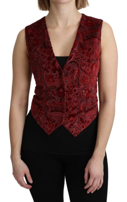 Dolce & Gabbana - Elegant Bordeaux Brocade Sleeveless Vest