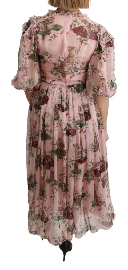 Dolce & Gabbana - Elegant Pink Bengal Cat Print A-Line Maxi Dress