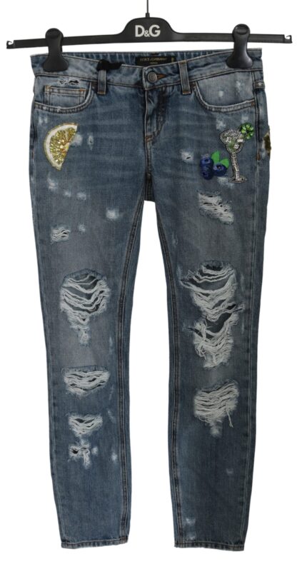 Dolce & Gabbana - Chic Blue Ripped Embellished Skinny Jeans