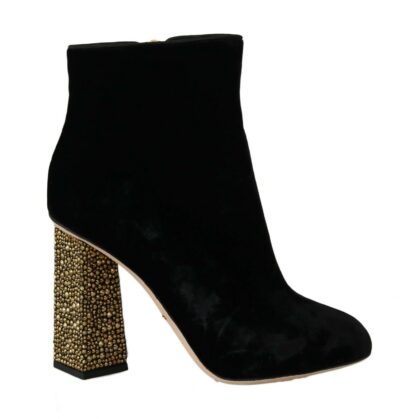 Dolce & Gabbana - Elegant Velvet Ankle Boots with Crystal Heels