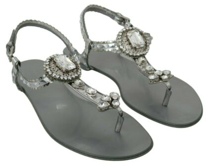 Dolce & Gabbana - Elegant Silver Flats with Crystal Embellishments