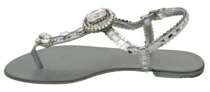 Dolce & Gabbana - Elegant Silver Flats with Crystal Embellishments