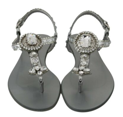 Dolce & Gabbana - Elegant Silver Flats with Crystal Embellishments