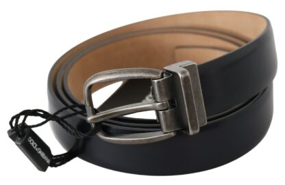 Dolce & Gabbana - Elegant Blue Leather Belt with Gray Buckle