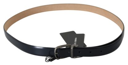 Dolce & Gabbana - Elegant Blue Leather Belt with Gray Buckle