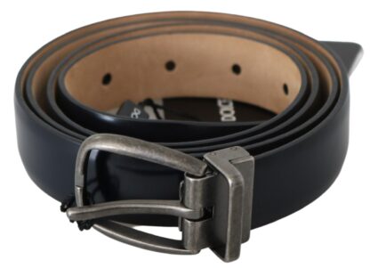 Dolce & Gabbana - Elegant Blue Leather Belt with Gray Buckle