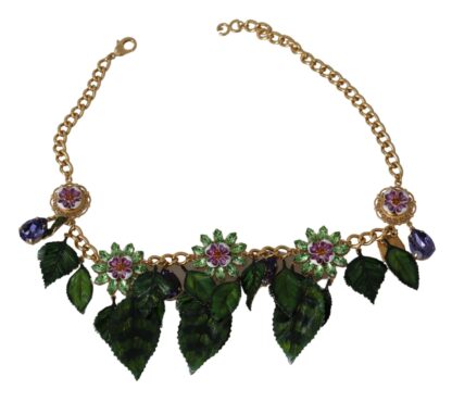 Dolce & Gabbana - Elegant Crystal Charms Leaves Pendant Necklace