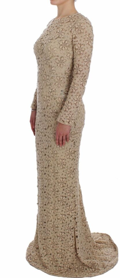 Dolce & Gabbana - Beige Floral Lace Long Sleeve Maxi Dress