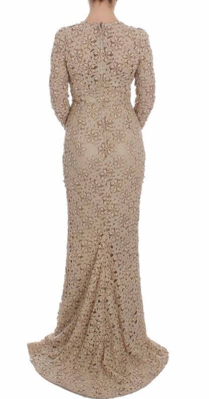 Dolce & Gabbana - Beige Floral Lace Long Sleeve Maxi Dress