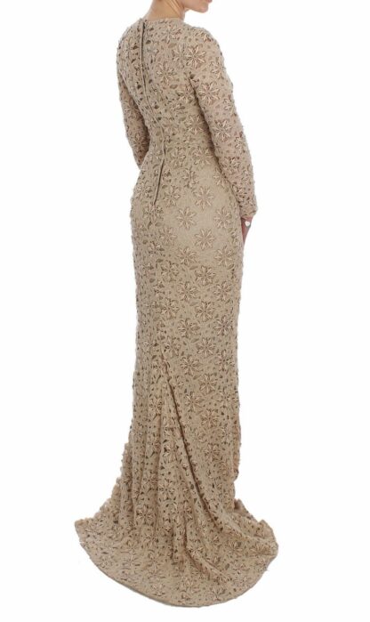 Dolce & Gabbana - Beige Floral Lace Long Sleeve Maxi Dress