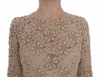 Dolce & Gabbana - Beige Floral Lace Long Sleeve Maxi Dress