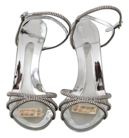 Dolce & Gabbana - Silver Leather Ankle Strap Sandals with Crystals