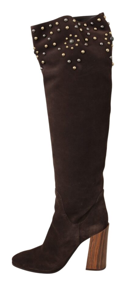 Dolce & Gabbana - Studded Suede Knee High Boots in Brown