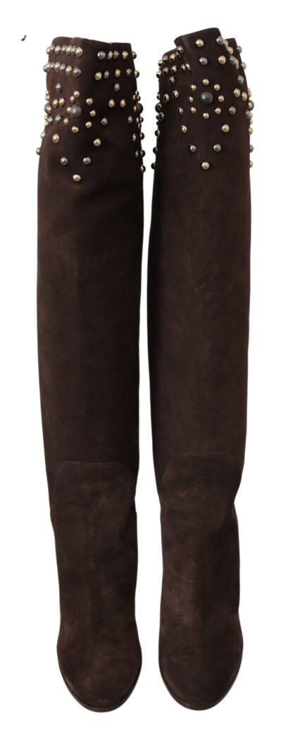 Dolce & Gabbana - Studded Suede Knee High Boots in Brown