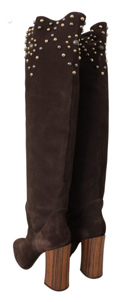 Dolce & Gabbana - Studded Suede Knee High Boots in Brown